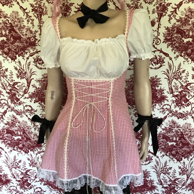 pink and white gingham "Barmaid" dress