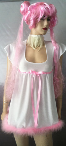 Stretch velvet dress with mirabou trim