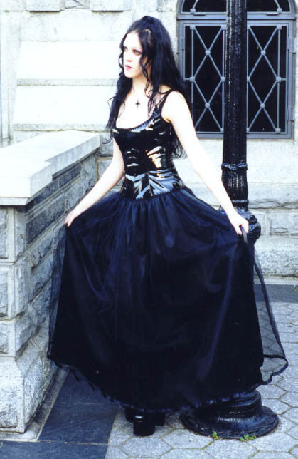 Long Vinyl, satin and tulle "Scoop" dress