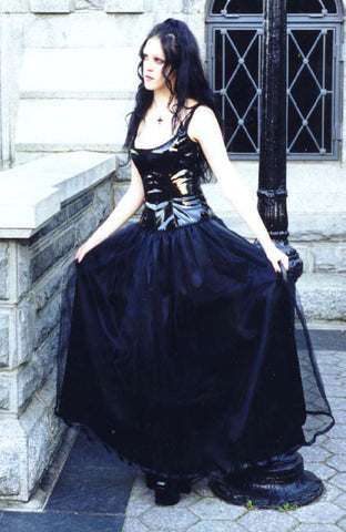 Long Vinyl, satin and tulle "Scoop" dress