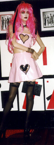 Short vinyl A line skirt with see through heart cut out