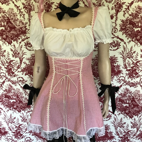 pink and white gingham "Barmaid" dress